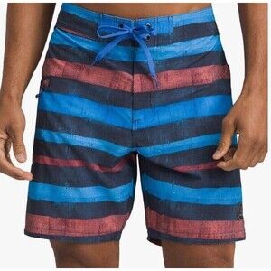 Prana Fenton Board Shorts Mens 32 Blue Striped Nautical Pontoon 10” Inseam Swim